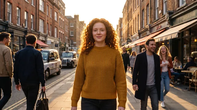 The same character walking through a city street